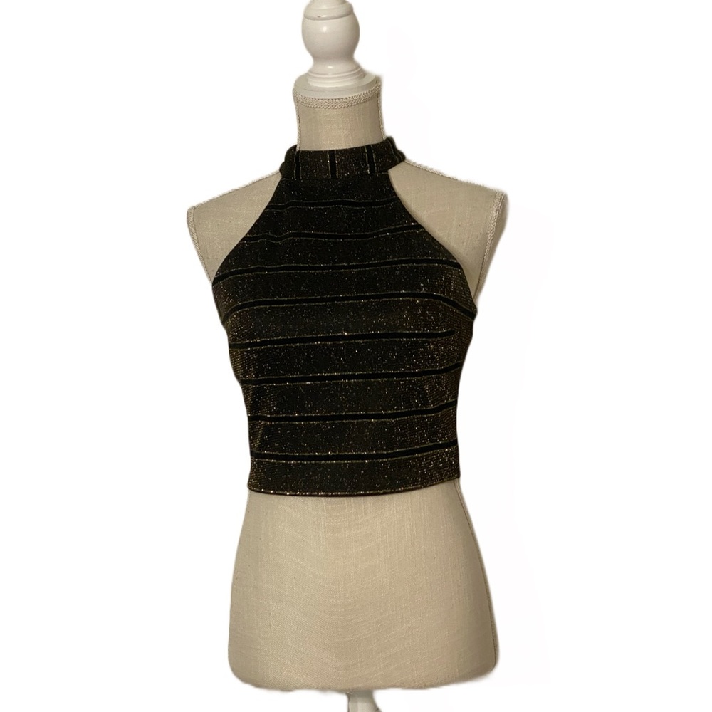 Jealous Tomato Black and Gold Halter Cutout Top